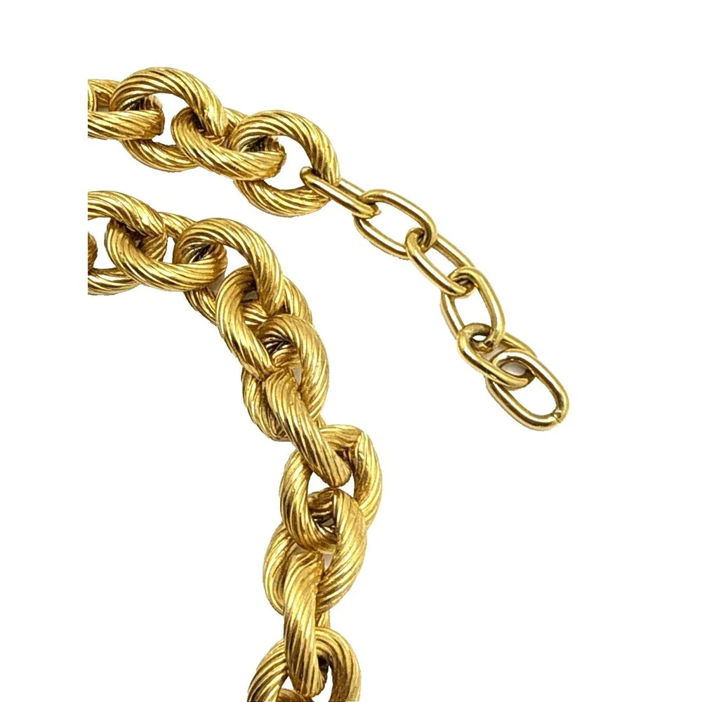 Heavy Gold Tone Textured Round Link Chain Choker Necklace Chunky 1980s Statement